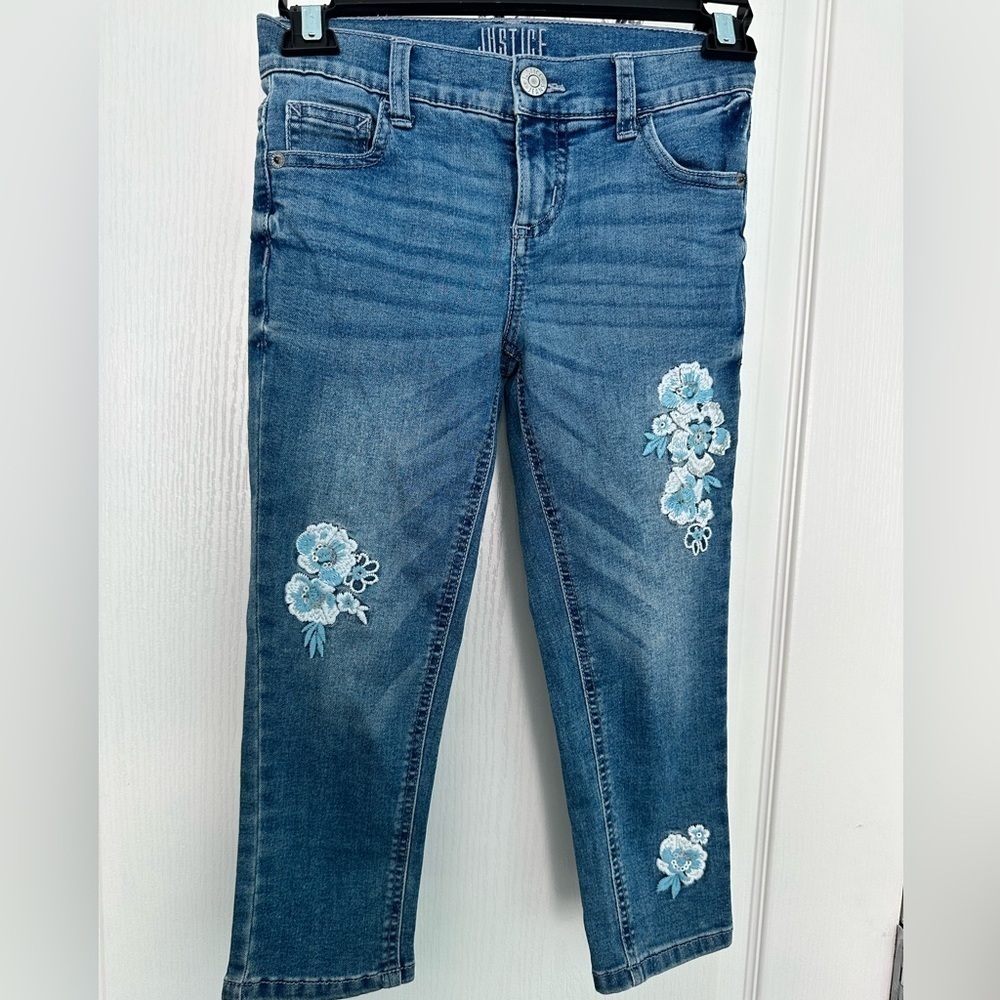 Justice Embroidered girls jeans, size 8Y, NWOT